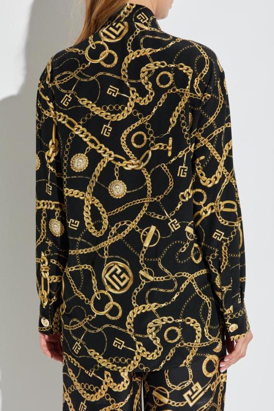  발망 블라우스 실크 블라우스 프린트 블라우스 느와르/오르 - BALMAIN