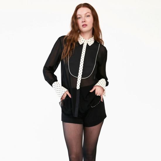  Rachel Antonoff 블라우스 레이첼 안토노프 플레밍 셔츠 블랙 앤 아이보리 도트 무늬 - RACHEL ANTONOFF