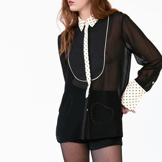  Rachel Antonoff 블라우스 레이첼 안토노프 플레밍 셔츠 블랙 앤 아이보리 도트 무늬 - RACHEL ANTONOFF