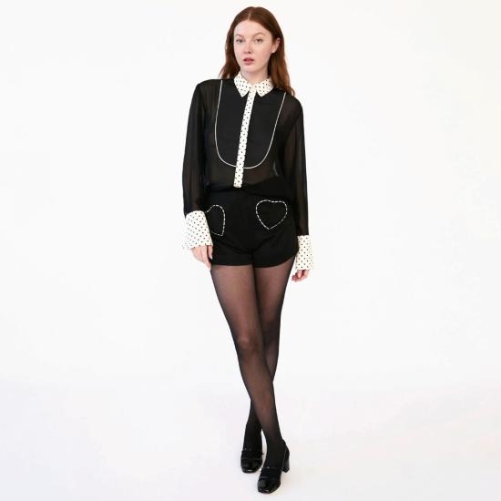 Rachel Antonoff 블라우스 레이첼 안토노프 플레밍 셔츠 블랙 앤 아이보리 도트 무늬 - RACHEL ANTONOFF