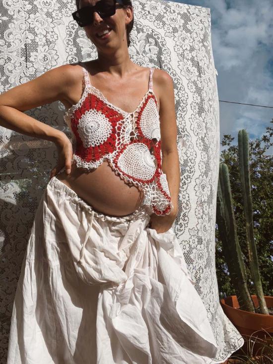  핀 앤 레이 민소매 티셔츠 핀앤레이 크로셰 니트 크롭 탱크탑 - FIN AND RAY