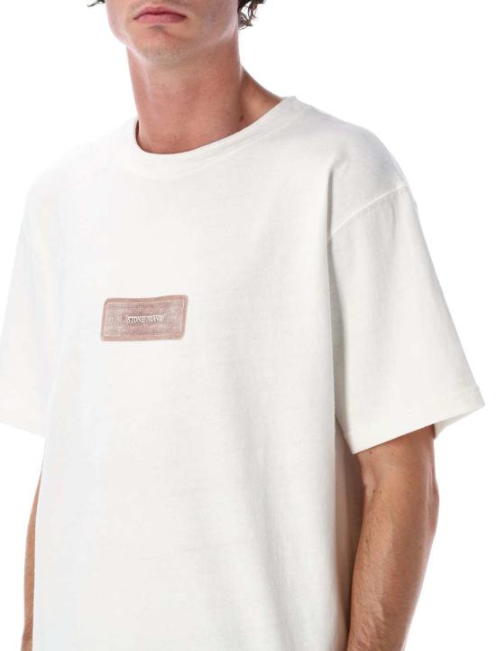  스톤 아일랜드 반팔 티셔츠 로우 뷰티 재활용 코튼 아카이브 프린트 티셔츠 내추럴 - STONE ISLAND