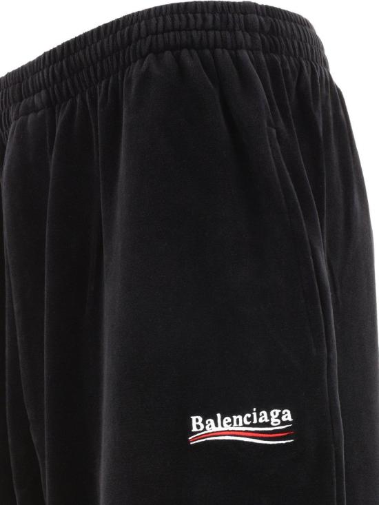  발렌시아가 스트레이트 팬츠 로고 자수 트랙 팬츠 블랙/화이트 - BALENCIAGA