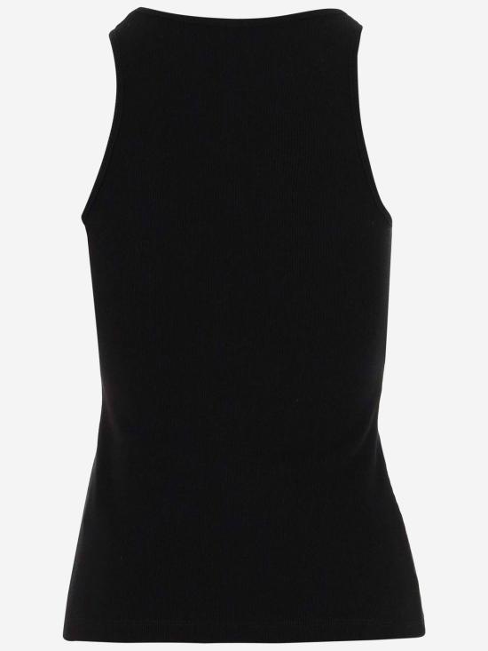  블루마린 민소매 티셔츠 로고가 있는 스트레치 코튼 탱크탑 블랙 - BLUMARINE