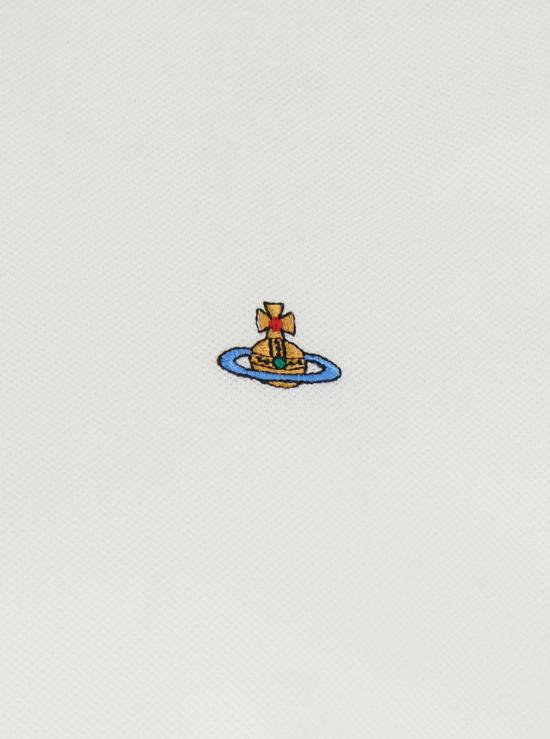  비비안웨스트우드 폴로 티셔츠 비비안 웨스트우드 폴로 셔츠, 대비되는 색상의 칼라와 오브 로고 디테일, 화이트 색상 - VIVIENNE WESTWOOD