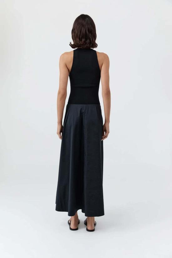  세인트아그니 롱 원피스 세인트 아그니 니트 보디스 비대칭 드레스 블랙 - ST.AGNI