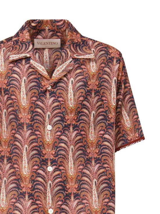  발렌티노 가라바니 반팔 셔츠 그래픽 프린트 코튼 셔츠 레드 - VALENTINO GARAVANI