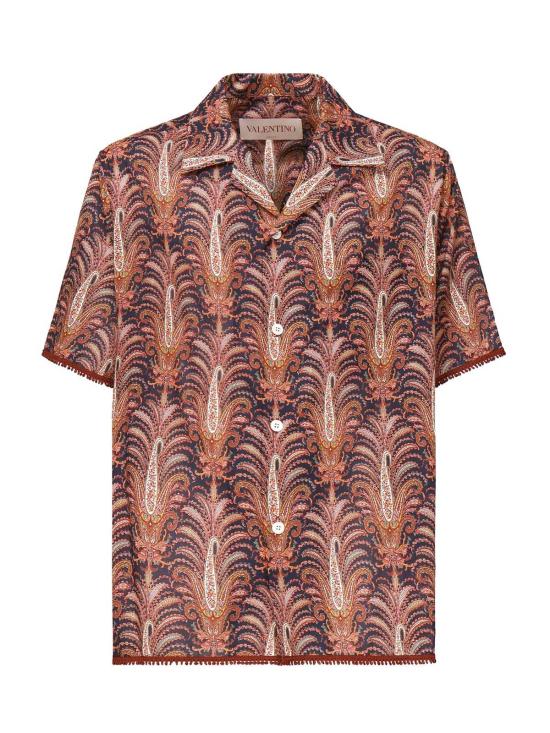  발렌티노 가라바니 반팔 셔츠 그래픽 프린트 코튼 셔츠 레드