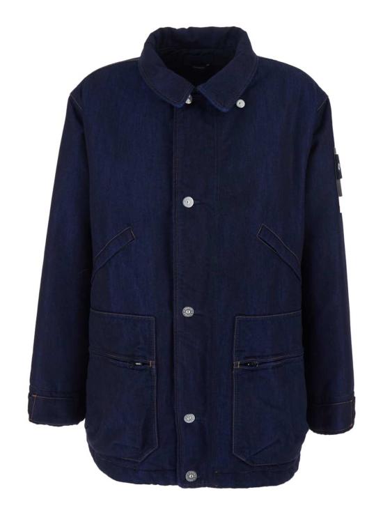  스톤 아일랜드 데님 자켓 블루 재킷 (탈착식 후드 및 소매 로고 패치 포함) - STONE ISLAND
