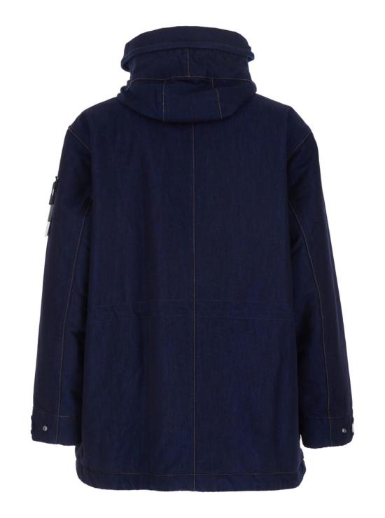  스톤 아일랜드 데님 자켓 블루 재킷 (탈착식 후드 및 소매 로고 패치 포함)