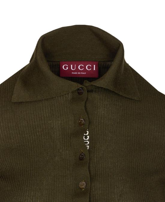  구찌 폴로 티셔츠 웹 디테일 폴로 그린 - GUCCI