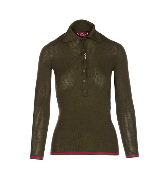  구찌 폴로 티셔츠 웹 디테일 폴로 그린