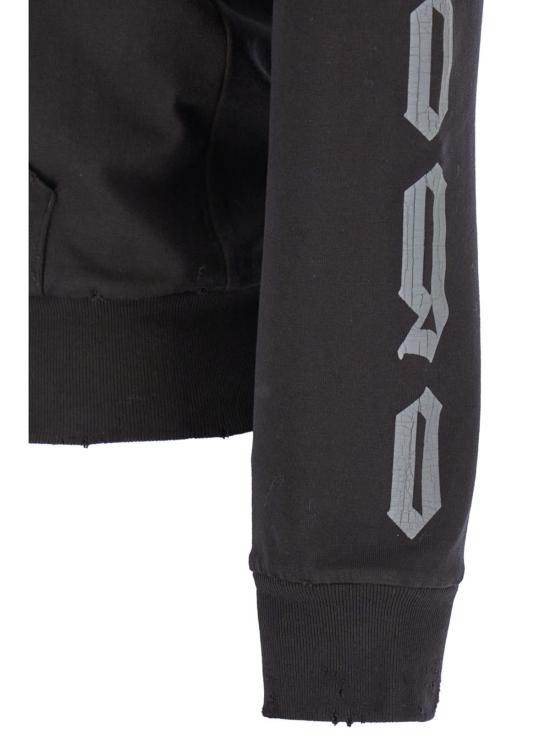  발렌시아가 스웨터 블랙 지퍼 후드티 (로고 없음, 고딕 프린트, 저지 워싱 블랙 그레이) - BALENCIAGA