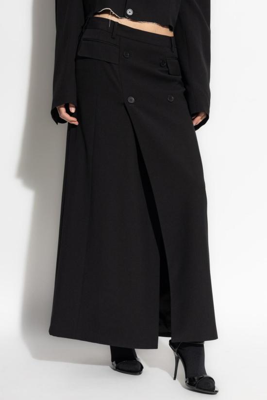  발렌시아가 롱 스커트 장식 단추  블랙 - BALENCIAGA