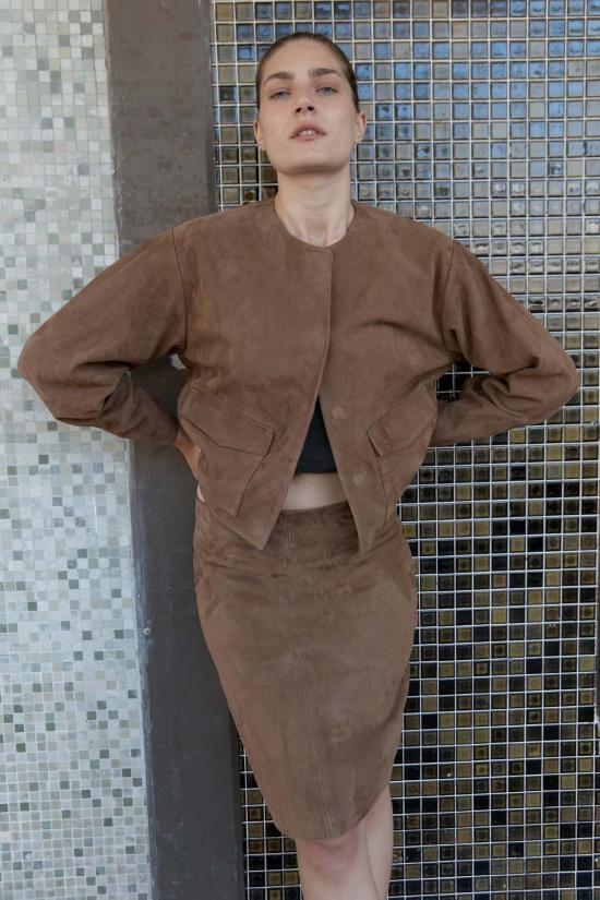  세인트아그니 미디 스커트 세인트 아그니 스웨이드 펜슬 스커트 토피 - ST.AGNI