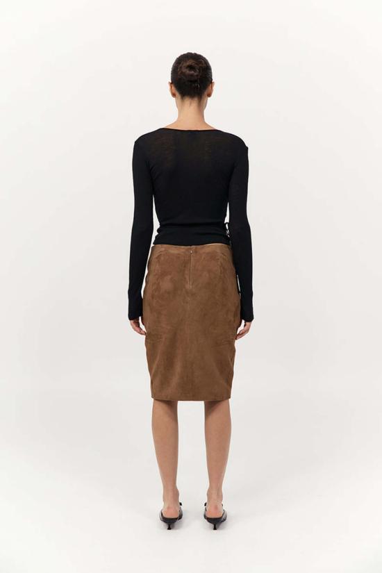  세인트아그니 미디 스커트 세인트 아그니 스웨이드 펜슬 스커트 토피 - ST.AGNI