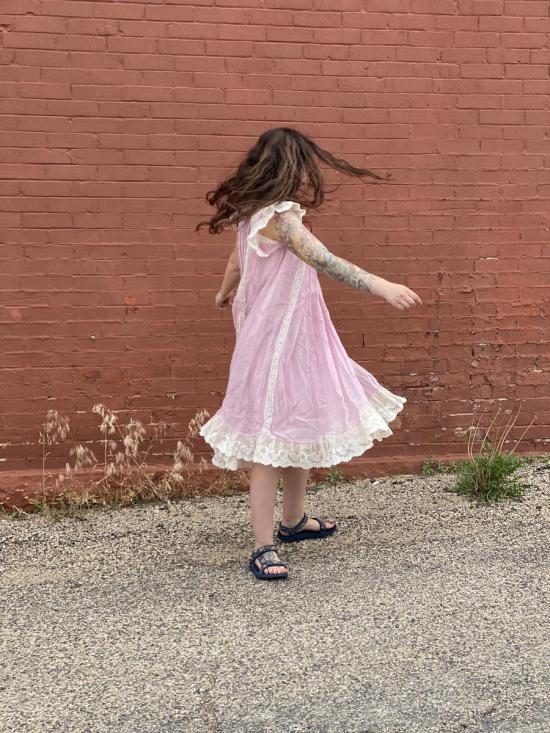  뻬로 롱 원피스 페로 코튼 레이스 드레스 핑크 - PÉRO