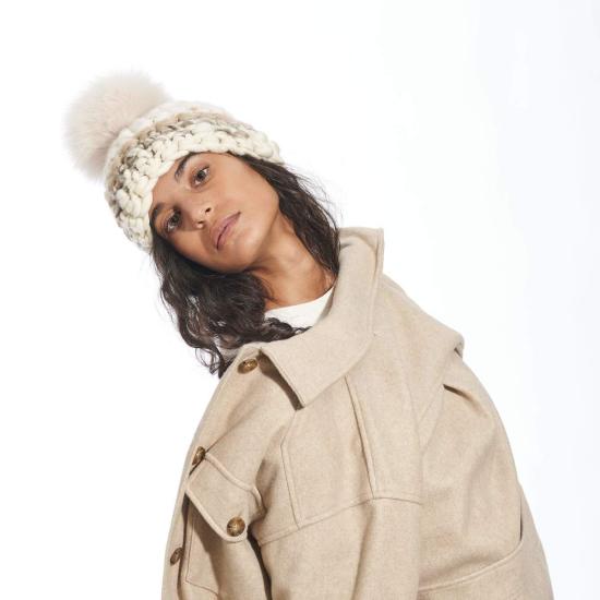  미샤램퍼트 모자 미샤 램퍼트 페일 스트라이프 비니 + 누드 XL 폼폼 - MISCHA LAMPERT