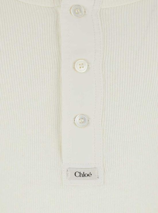  끌로에 긴팔 티셔츠 로고 패치 장식 골지 니트 코튼 소재  (화이트) - CHLOE