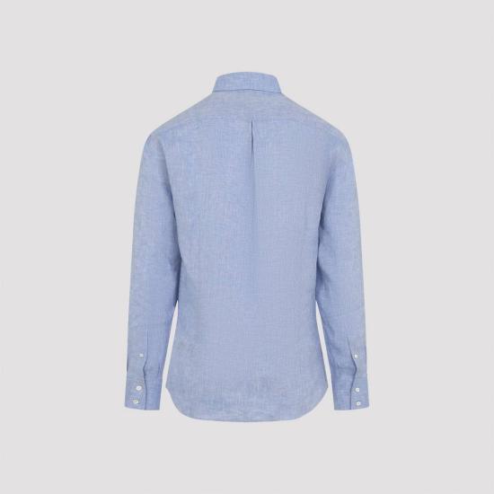  브루넬로 쿠치넬리 긴팔 셔츠 Brunello Cucinelli 리넨 셔츠 Celeste - BRUNELLO CUCINELLI