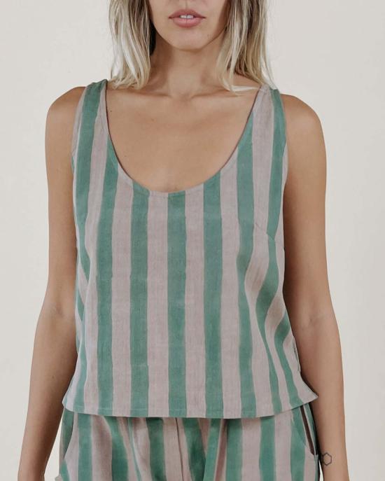  포엠 민소매 티셔츠 Po Em 스쿠프 탱크탑 씨 스트라이프