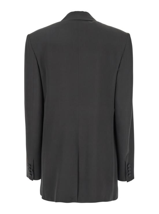  생로랑 수트 자켓 생 로랑 싱글 브레스트 재킷 (피크 리버스 장식, 실크 소재, 그레이) - SAINT LAURENT