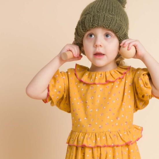  [키즈] Beet World 원피스 키즈 비트 월드 러플 칼라 긴팔 드레스 머스타드/핑크 - OTHER BRANDS