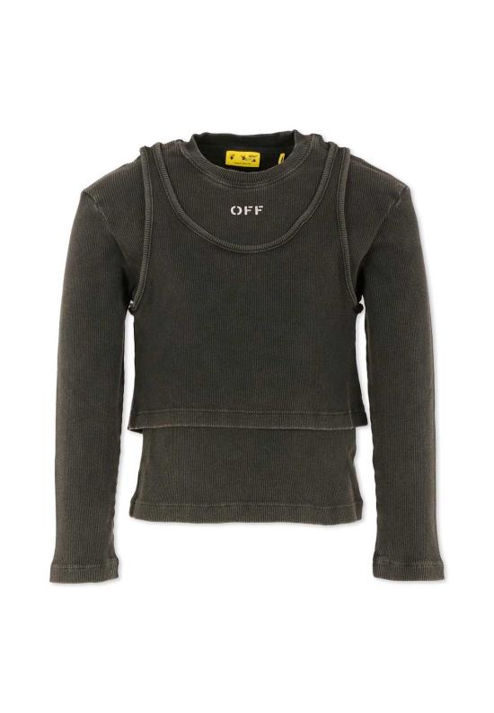  [키즈] 오프화이트 티셔츠 오프 화이트 그레이 로고 크롭 티셔츠 그레이