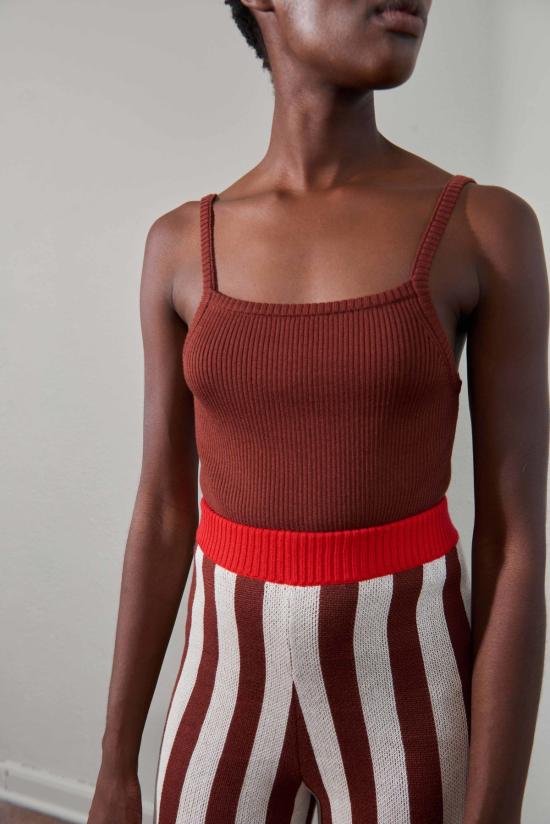  마리아 스탠리 민소매 티셔츠 아누 리브드 탱크 카카오 - MARIA STANLEY