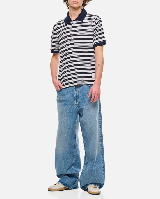  톰브라운 폴로 티셔츠 톰 브라운 린넨 스트라이프 폴로 셔츠 (블루)