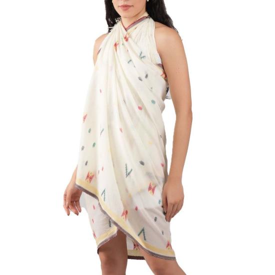  비스마야 머플러/스카프 픽셀 우븐 코튼 스카프 아이보리 - VISMAYA