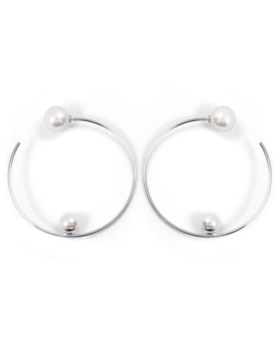  주미 림 이어링 라지 후프  (진주 장식 및 뒷면 진주 포함) 로듐 도금/화이트