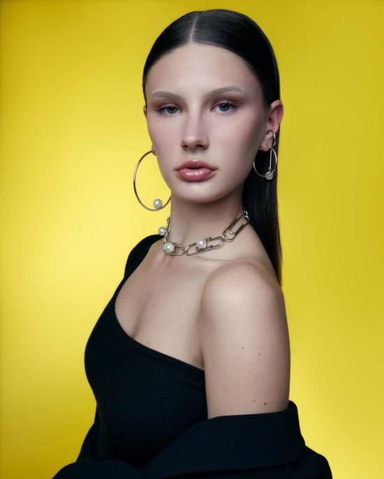  주미 림 이어링 라지 후프  (진주 장식 및 뒷면 진주 포함) 로듐 도금/화이트 - JOOMI LIM