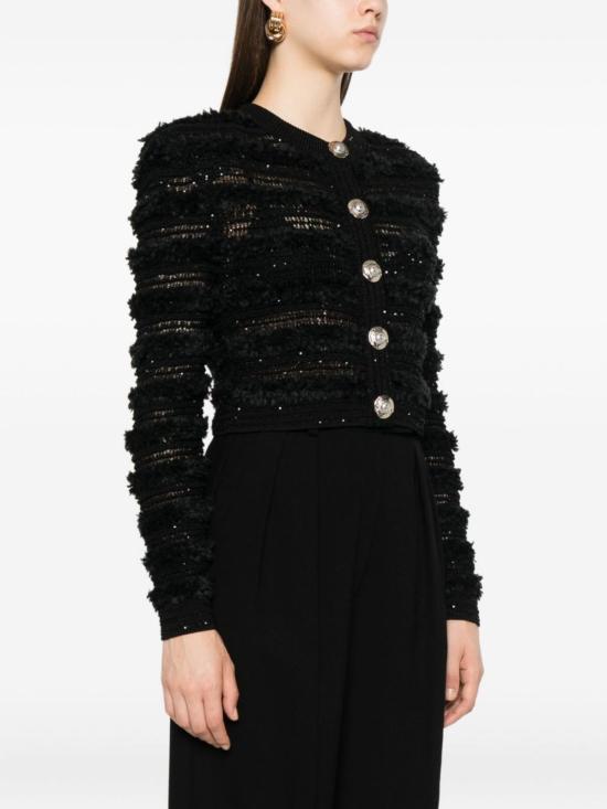  발망 스웨터 스팽글 장식 크롭  블랙 - BALMAIN