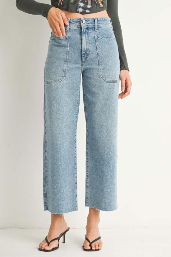  저스트 블랙 데님 데님 팬츠 네이비 와이드 레그 - JUST BLACK DENIM