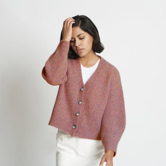  산티클레르 가디건 알릭스 골지 퓨어 캐시미어  레드 아게이트 - SANTICLER