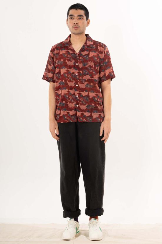  DUSHYANT. 반팔 셔츠 두샨트. 돈 캠프 칼라 셔츠 마룬 추상 프린트 - OTHER BRANDS