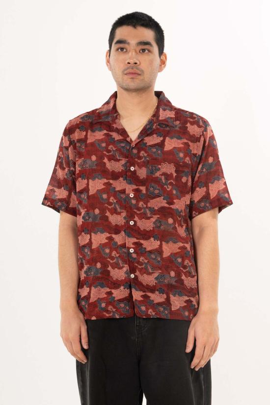  DUSHYANT. 반팔 셔츠 두샨트. 돈 캠프 칼라 셔츠 마룬 추상 프린트 - OTHER BRANDS
