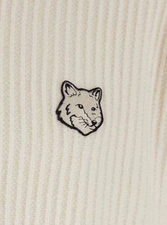  메종키츠네 가디건 메종 키츠네 로고 자수 골지 니트 크루넥  (베이지) - MAISON KITSUNE