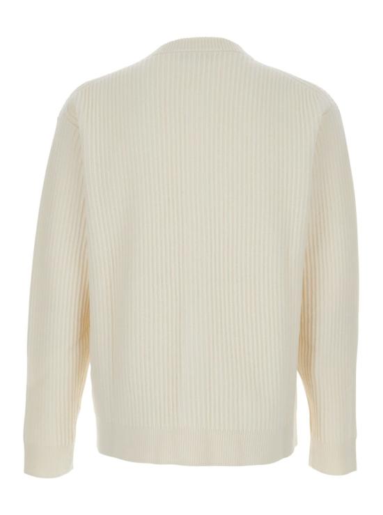  메종키츠네 가디건 메종 키츠네 로고 자수 골지 니트 크루넥  (베이지) - MAISON KITSUNE