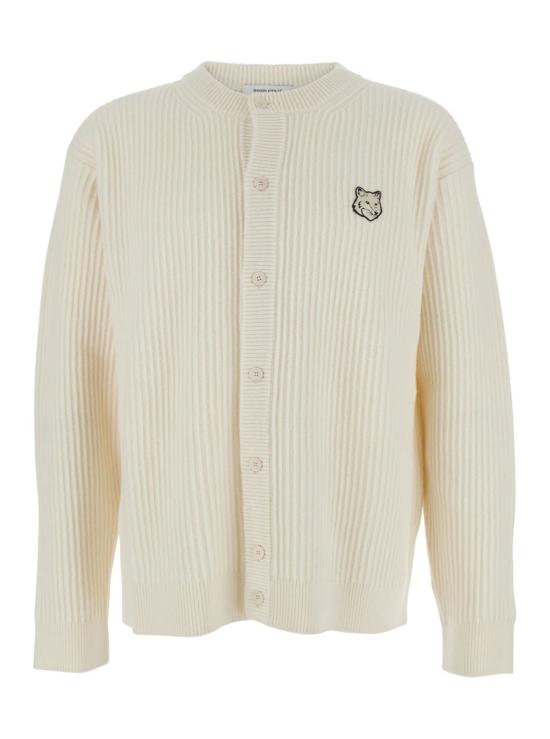  메종키츠네 가디건 메종 키츠네 로고 자수 골지 니트 크루넥  (베이지)