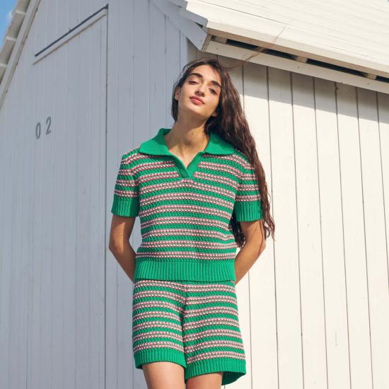  gigiknitwear.com 반팔 티셔츠 지지 니트웨어 스트라이프 폴로 탑