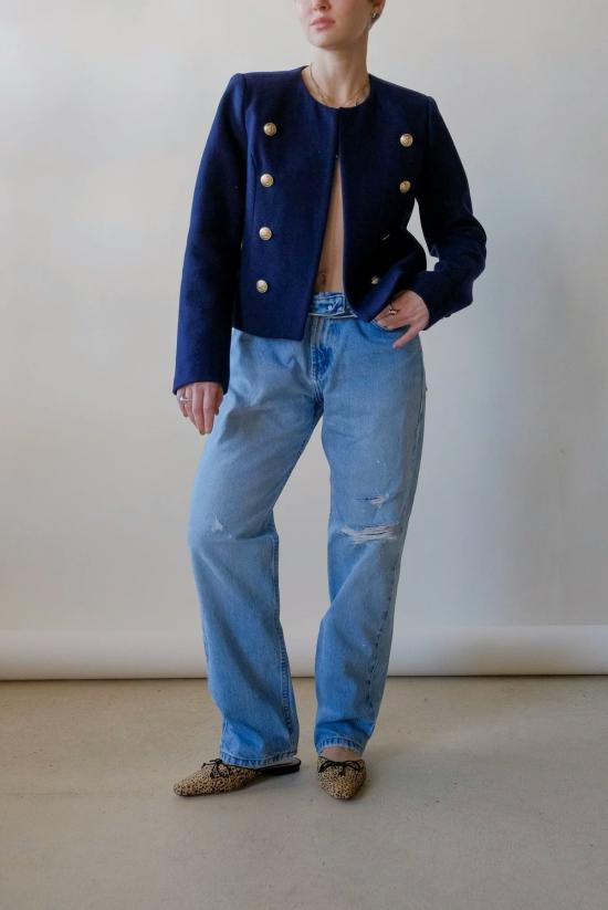  라장스 수트 자켓 더블 브레스티드 블레이저 네이비