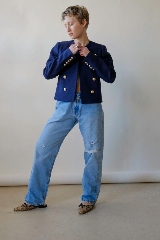  라장스 수트 자켓 더블 브레스티드 블레이저 네이비 - L'AGENCE