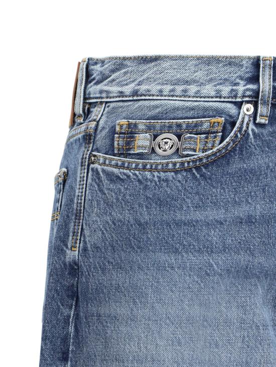  베르사체 데님 팬츠 바로코 턴업 진 미디엄 블루 - VERSACE