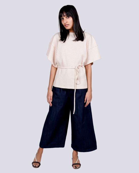  베이스레인지 블라우스 클레어 탑 레드/화이트 스트라이프 - BASERANGE