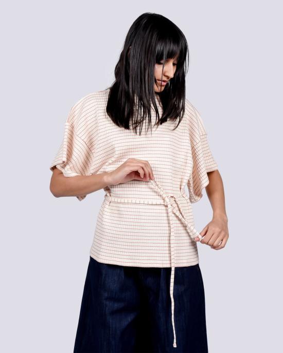  베이스레인지 블라우스 클레어 탑 레드/화이트 스트라이프 - BASERANGE