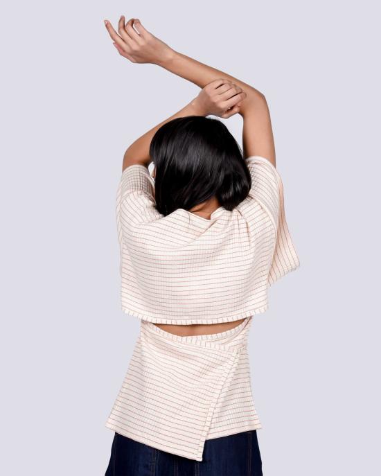  베이스레인지 블라우스 클레어 탑 레드/화이트 스트라이프 - BASERANGE