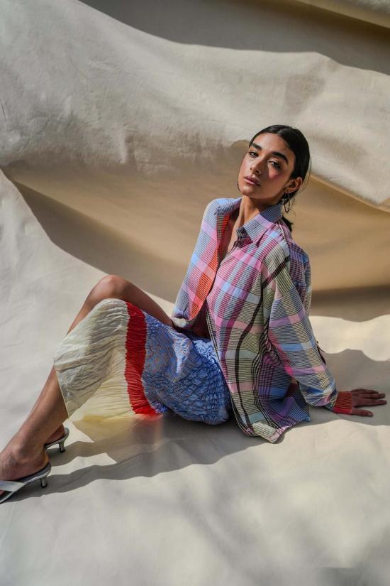  Abacaxi 셔츠 아바카시 체크무늬 카고 포켓 셔츠 아이스크림 - ABACAXI