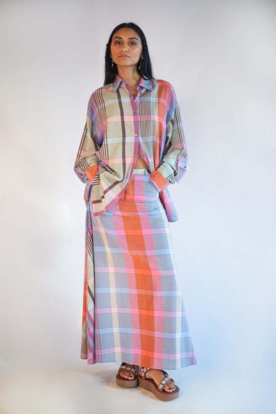  Abacaxi 셔츠 아바카시 체크무늬 카고 포켓 셔츠 아이스크림 - ABACAXI